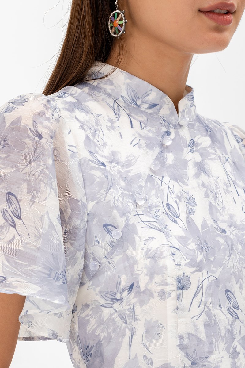 THALIA FLORAL FLUTTER SLEEVE CHEONGSAM