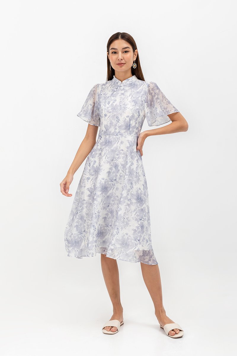 THALIA FLORAL FLUTTER SLEEVE CHEONGSAM