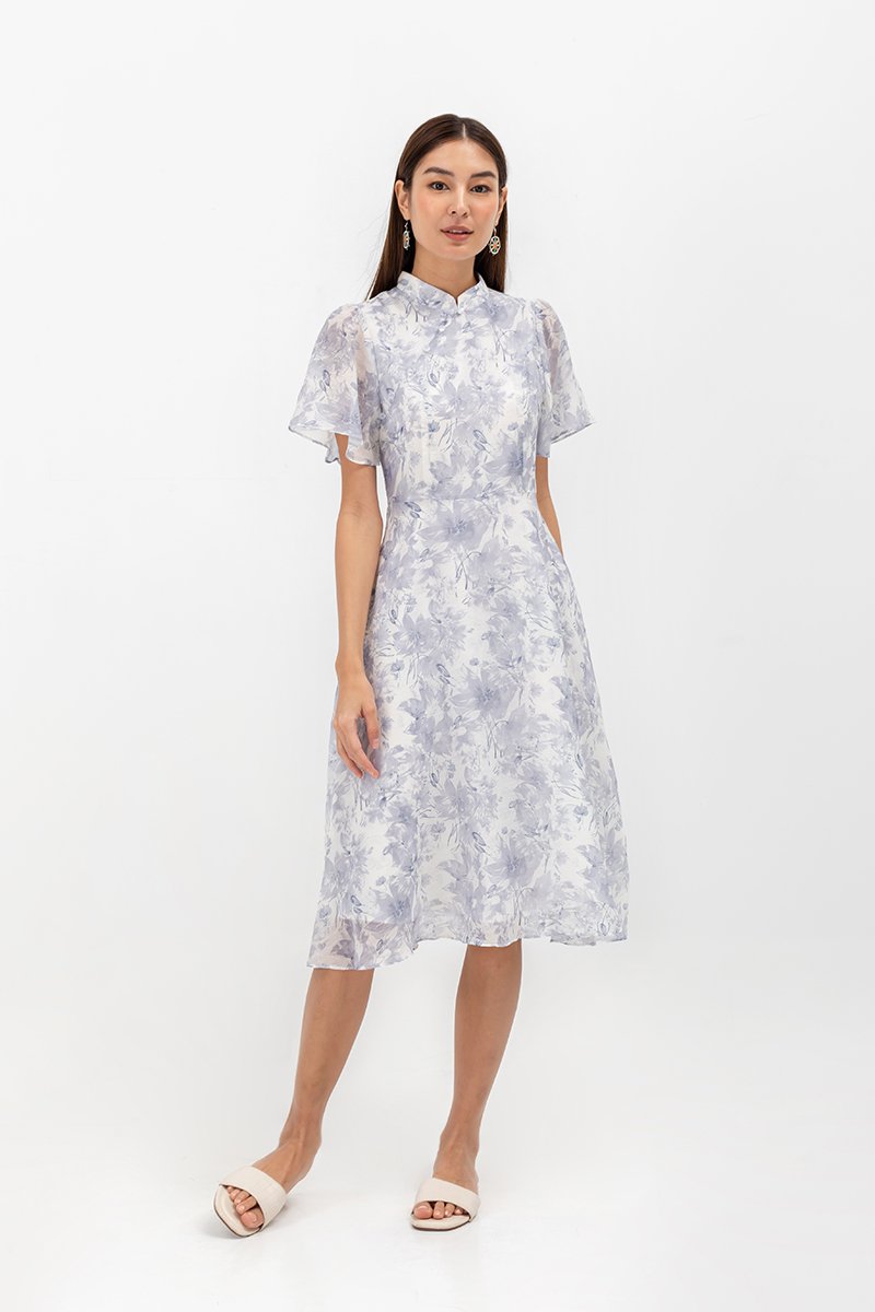 THALIA FLORAL FLUTTER SLEEVE CHEONGSAM