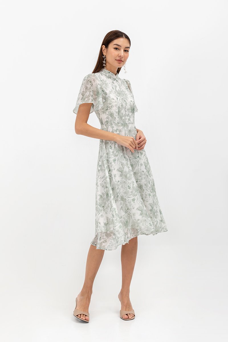 THALIA FLORAL FLUTTER SLEEVE CHEONGSAM