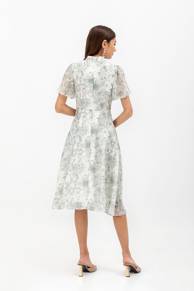 THALIA FLORAL FLUTTER SLEEVE CHEONGSAM