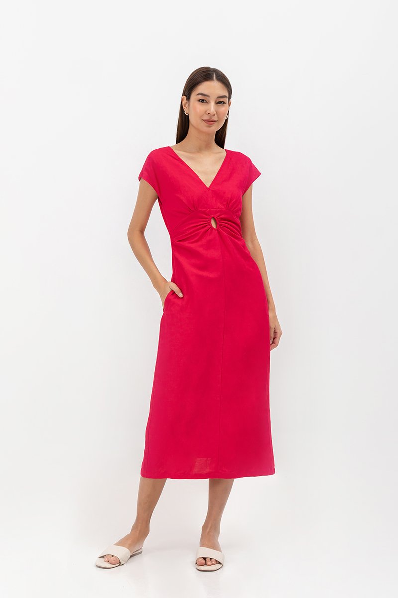 MINNIE CUT OUT LINEN MIDI DRESS