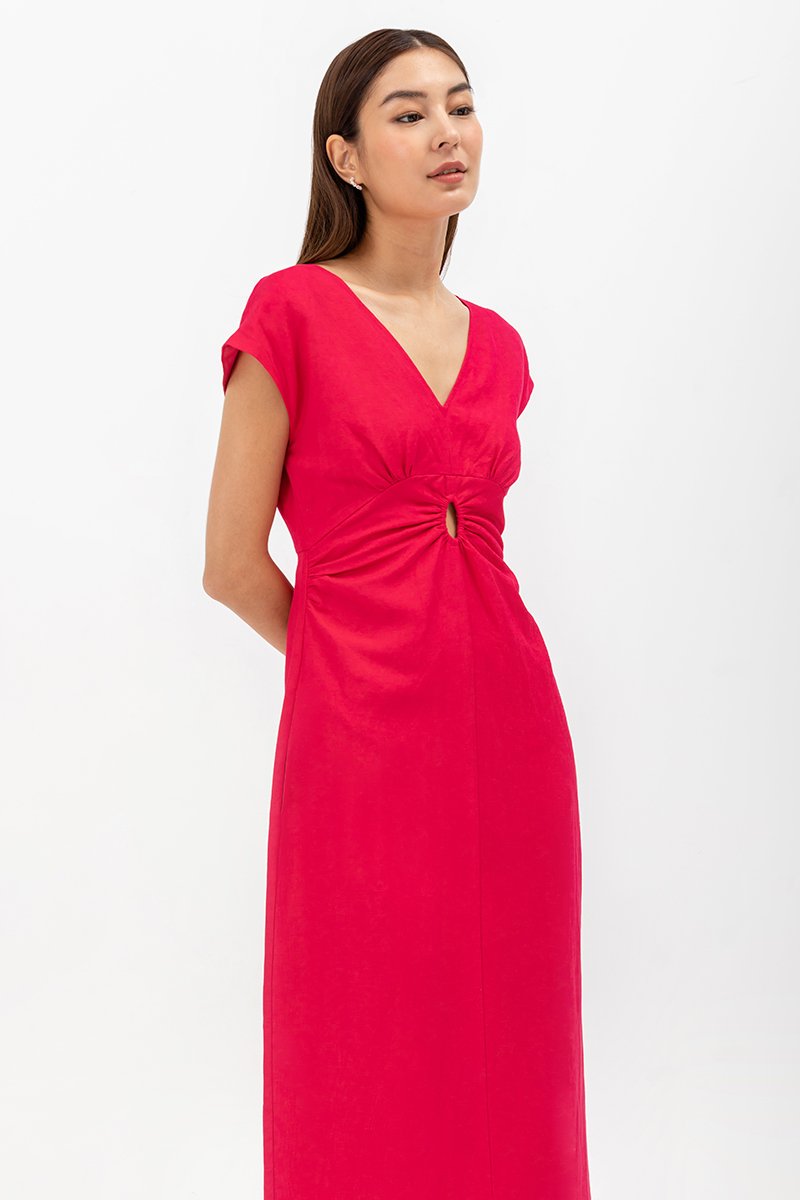 MINNIE CUT OUT LINEN MIDI DRESS