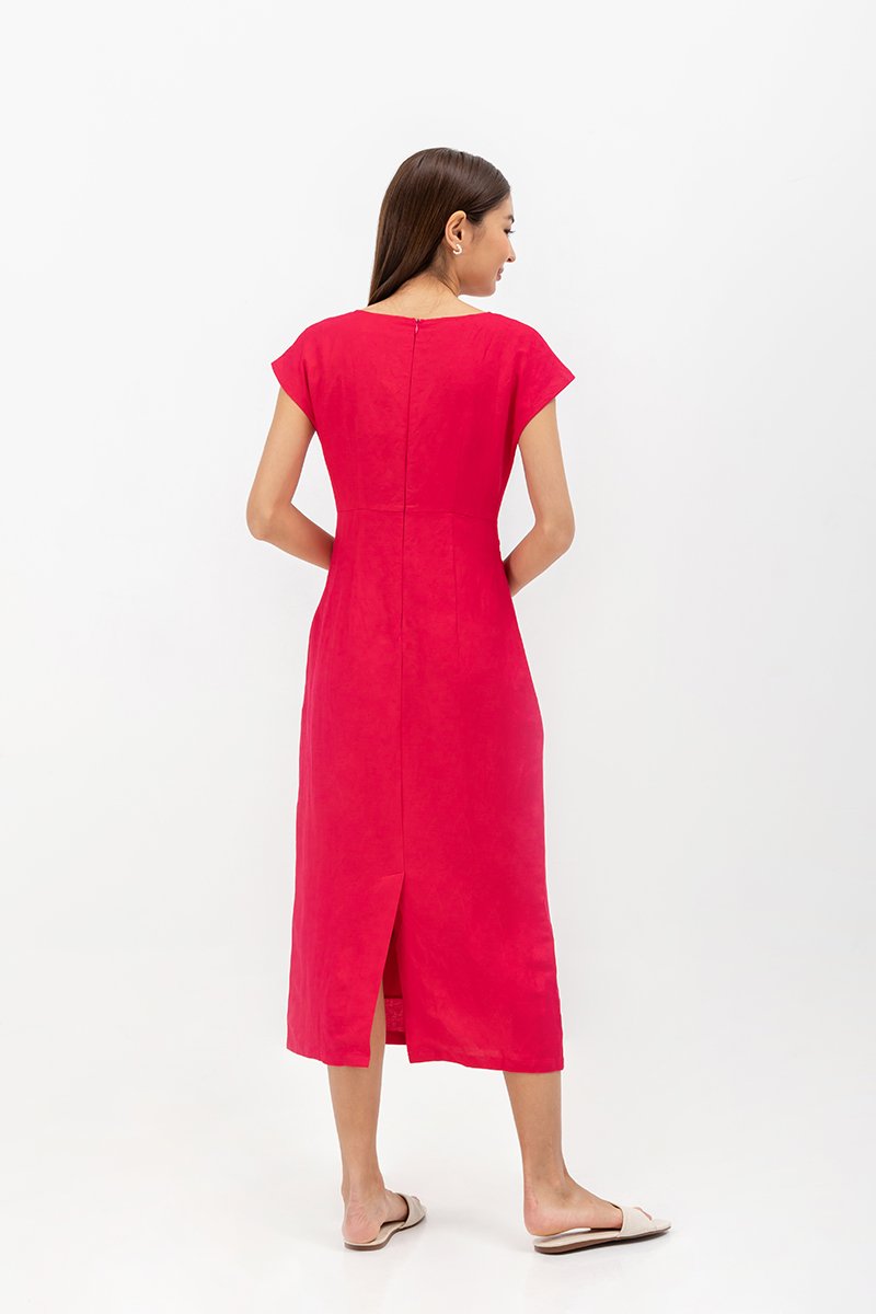 MINNIE CUT OUT LINEN MIDI DRESS