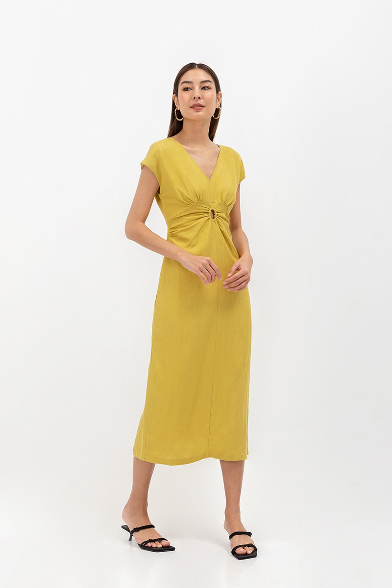 MINNIE CUT OUT LINEN MIDI DRESS