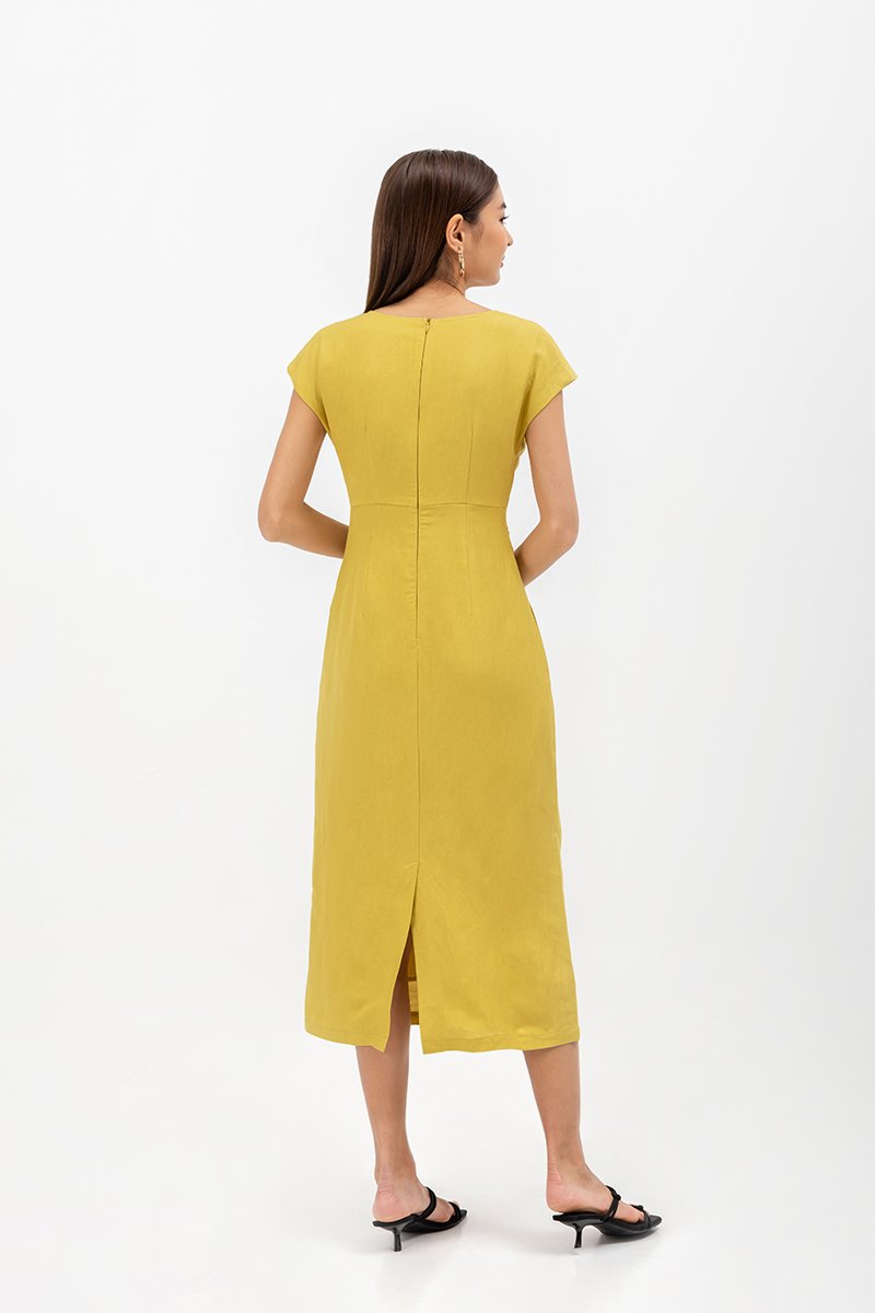 MINNIE CUT OUT LINEN MIDI DRESS