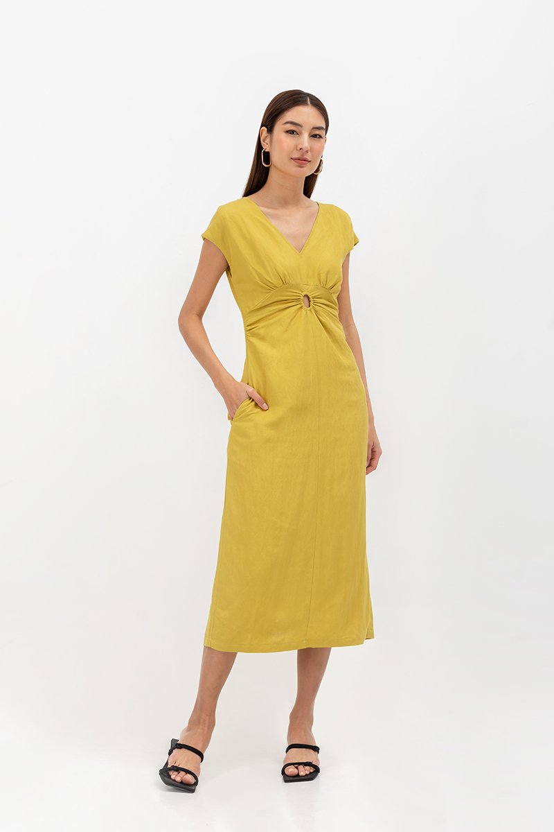 MINNIE CUT OUT LINEN MIDI DRESS