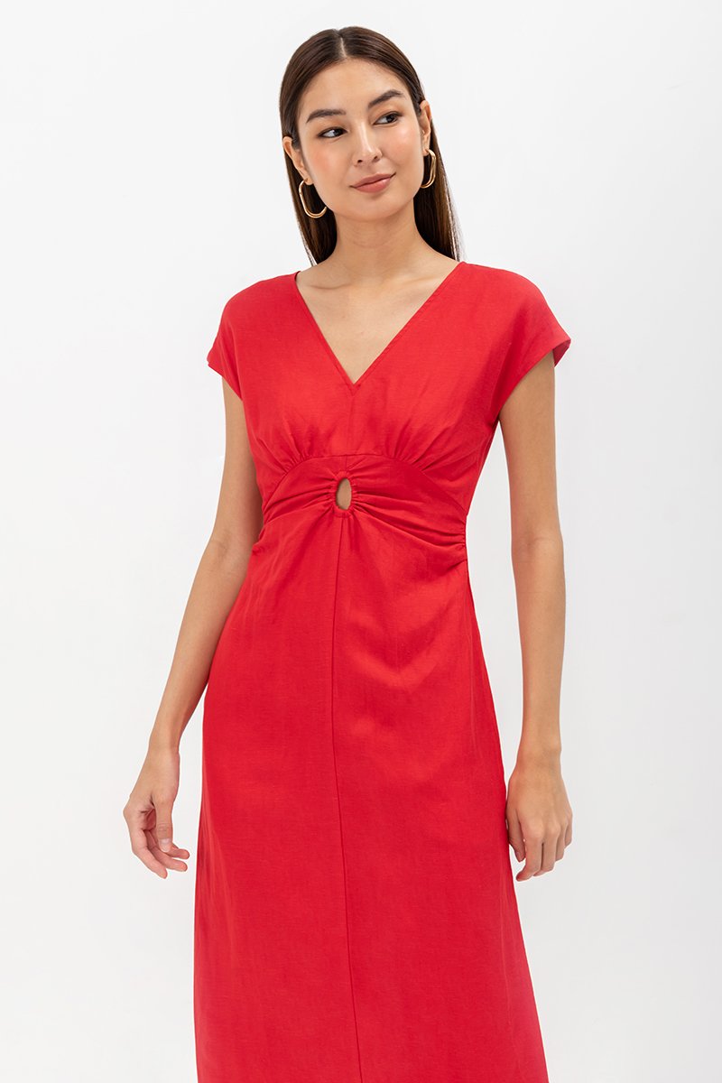 MINNIE CUT OUT LINEN MIDI DRESS