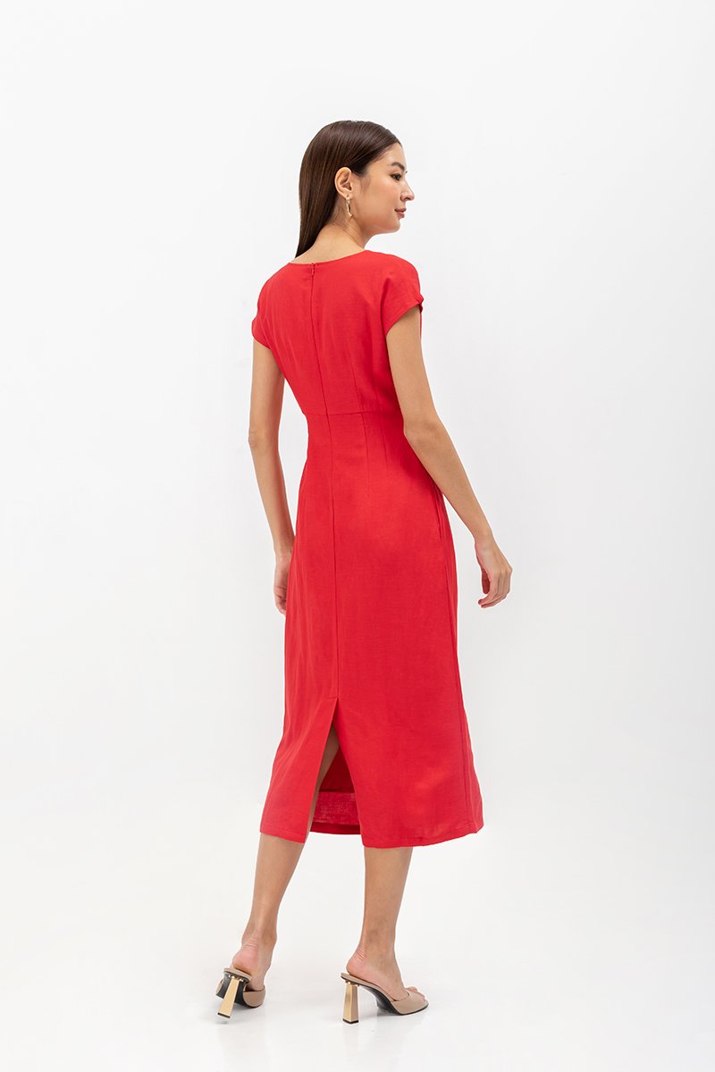 MINNIE CUT OUT LINEN MIDI DRESS