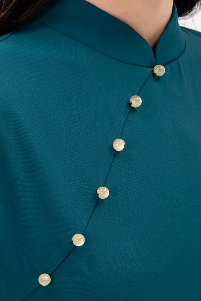 ELLERIE CAP SLEEVE CONTRAST BUTTON CHEONGSAM W SASH