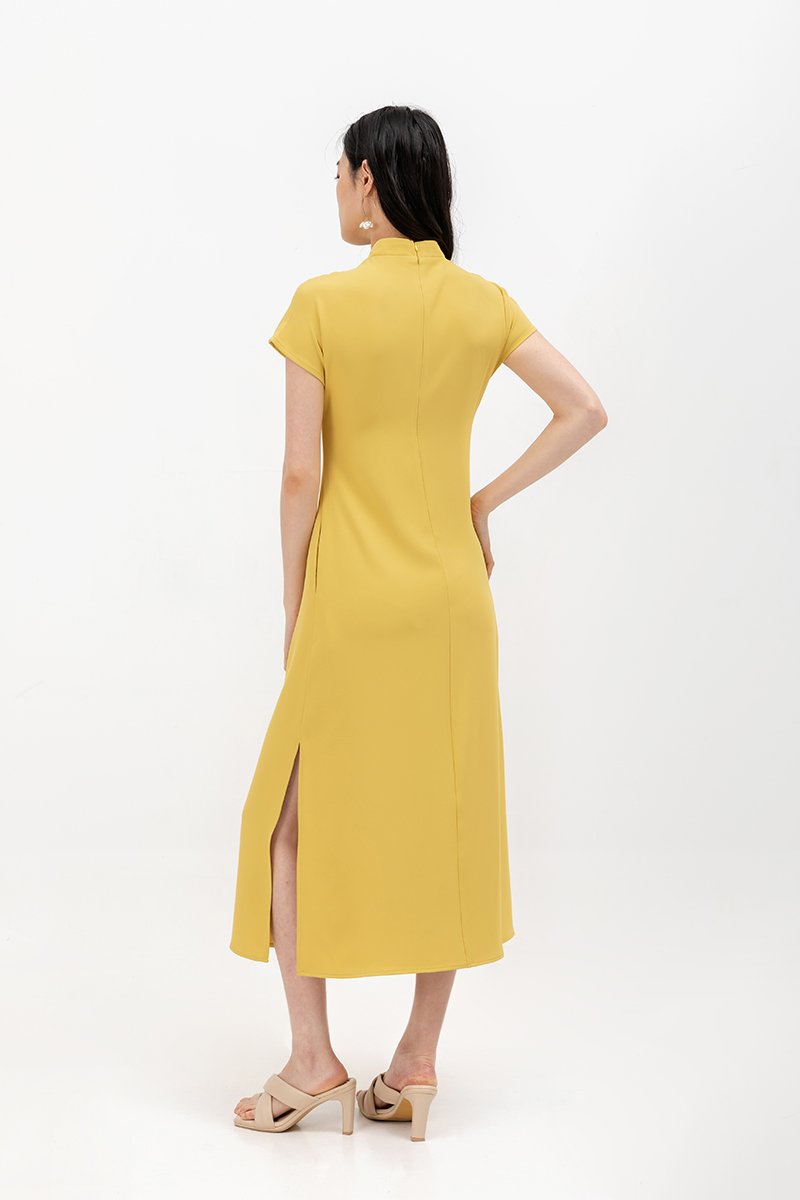 ELLERIE CAP SLEEVE CONTRAST BUTTON CHEONGSAM W SASH