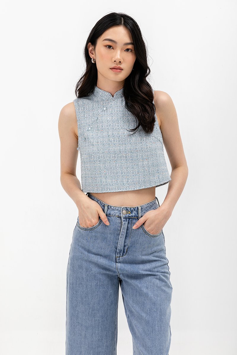 LEENA TWEED CHEONGSAM TOP