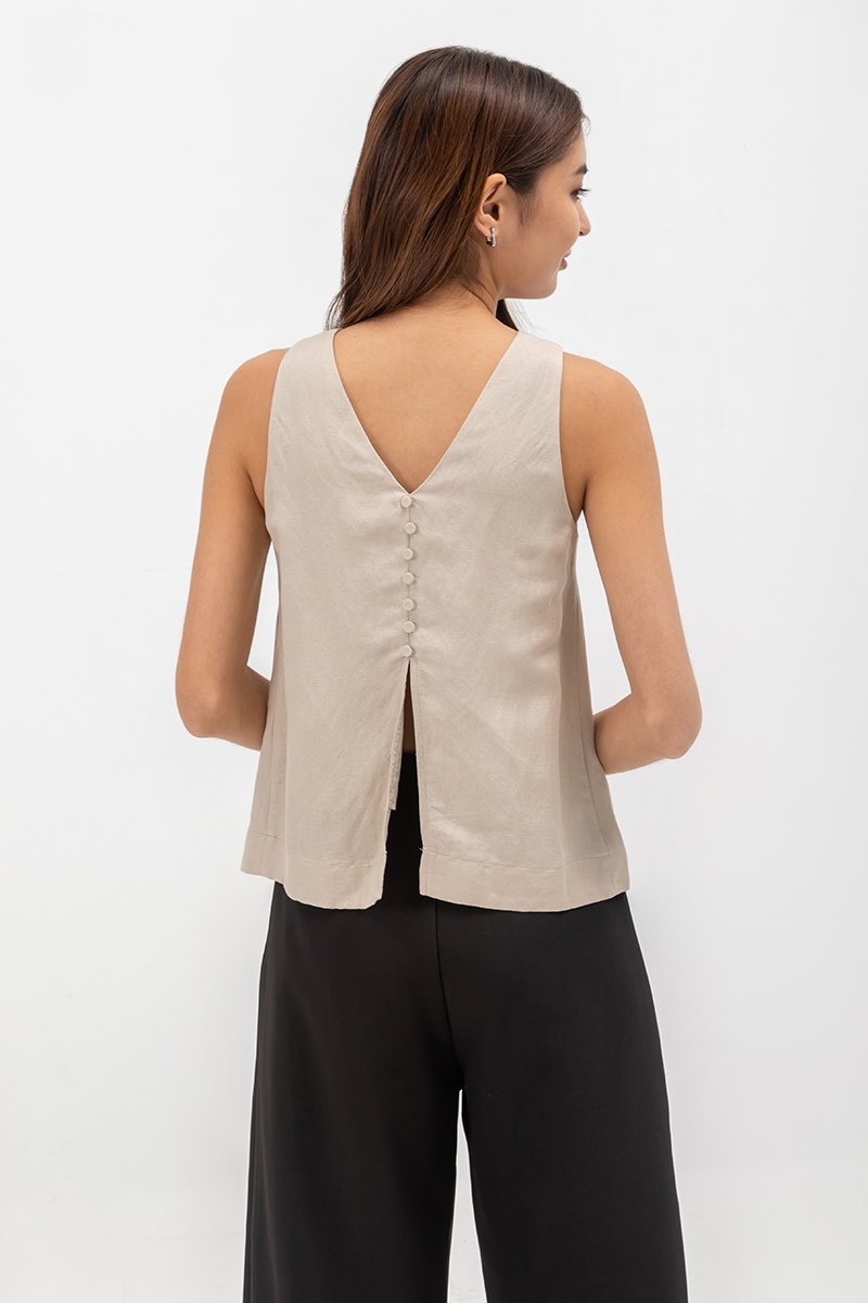 MILLIE BACK SLIT BUTTONDOWN LINEN TOP