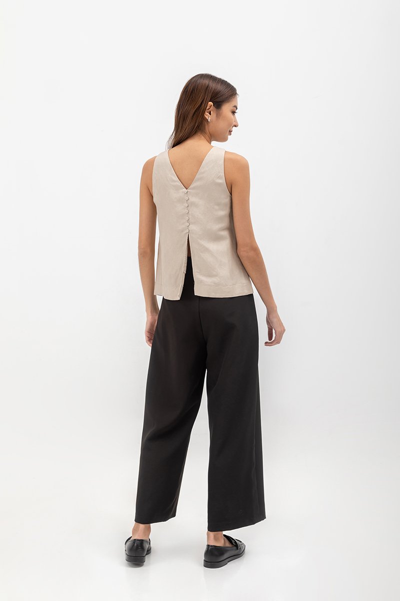 MILLIE BACK SLIT BUTTONDOWN LINEN TOP