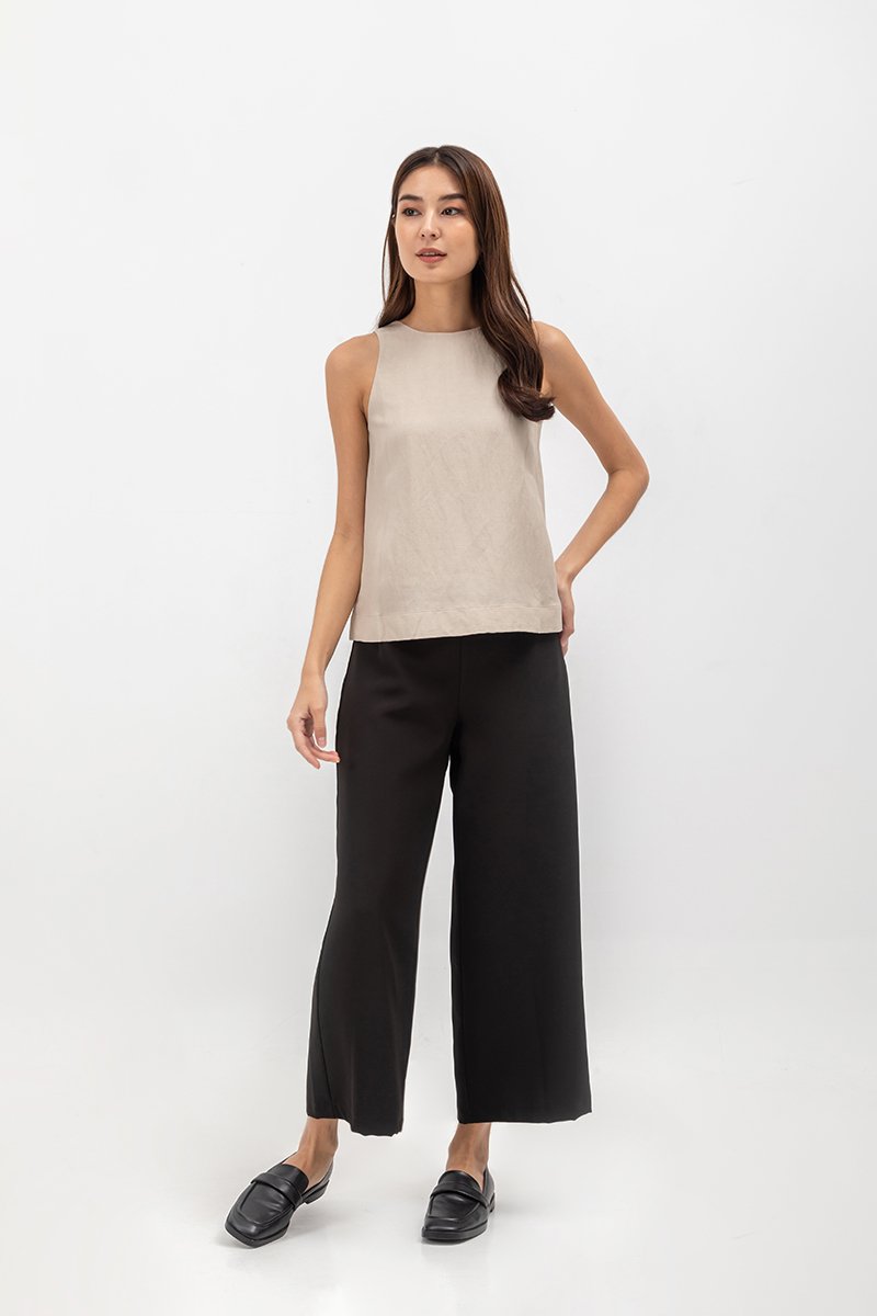 MILLIE BACK SLIT BUTTONDOWN LINEN TOP