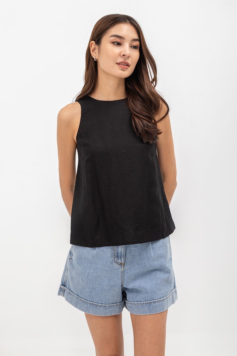 MILLIE BACK SLIT BUTTONDOWN LINEN TOP