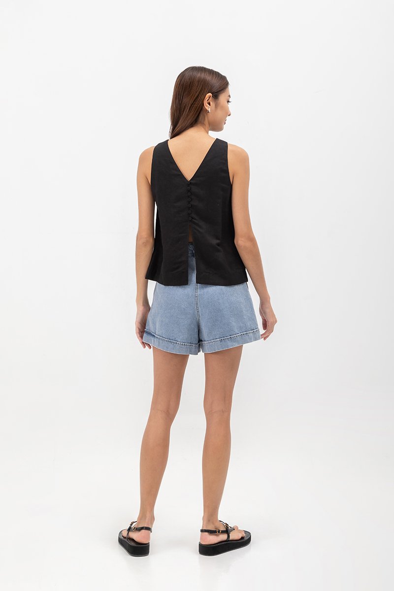 MILLIE BACK SLIT BUTTONDOWN LINEN TOP