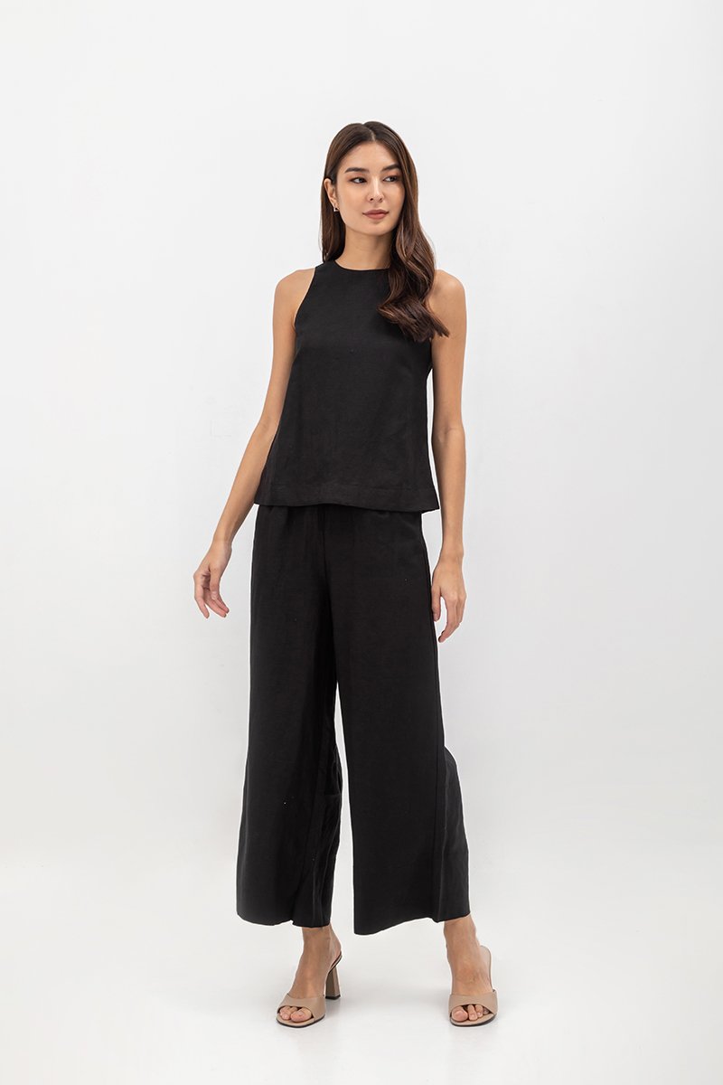MILLIE BACK SLIT BUTTONDOWN LINEN TOP
