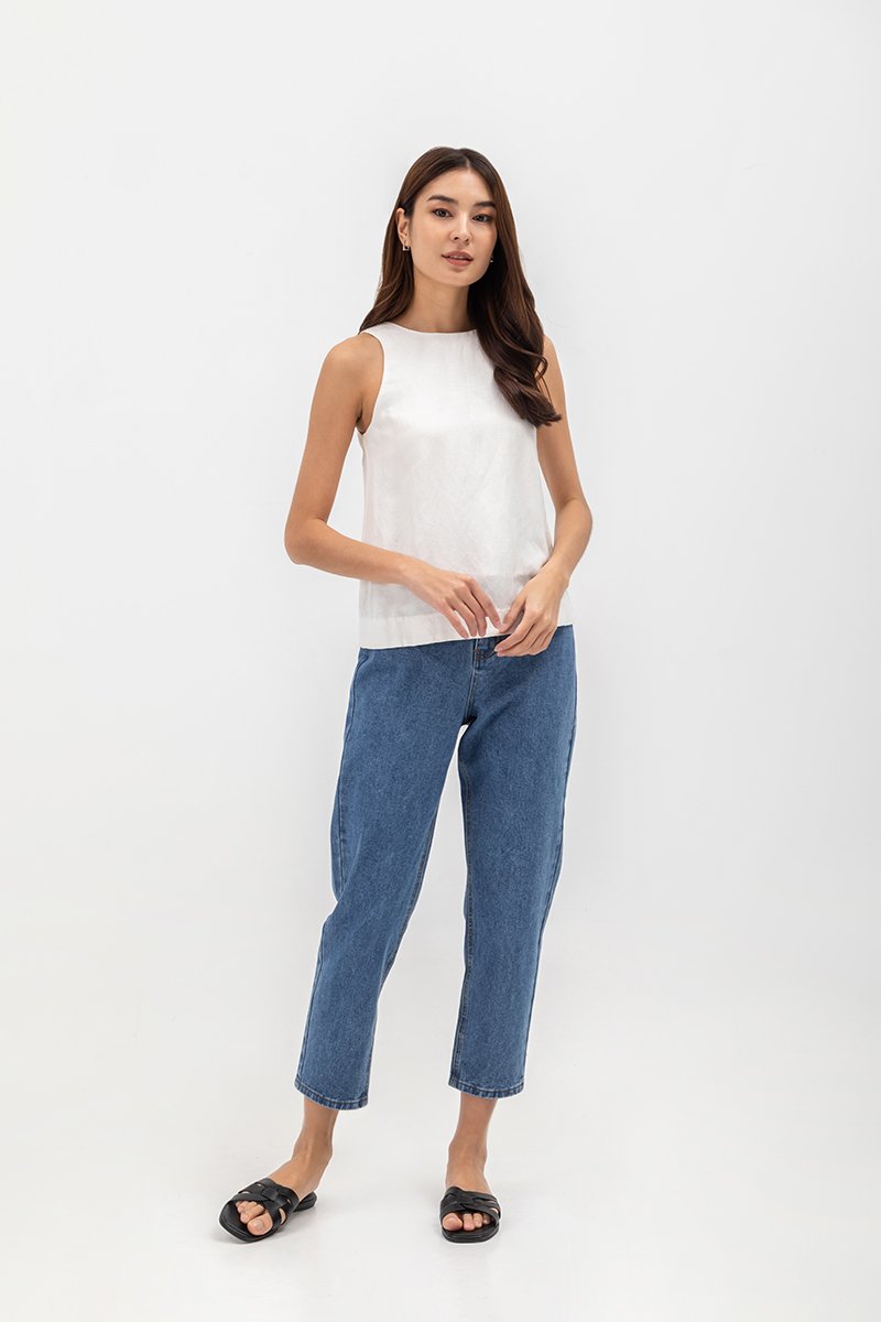 MILLIE BACK SLIT BUTTONDOWN LINEN TOP