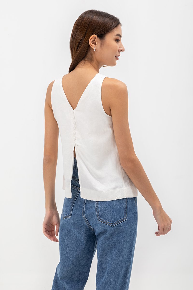 MILLIE BACK SLIT BUTTONDOWN LINEN TOP