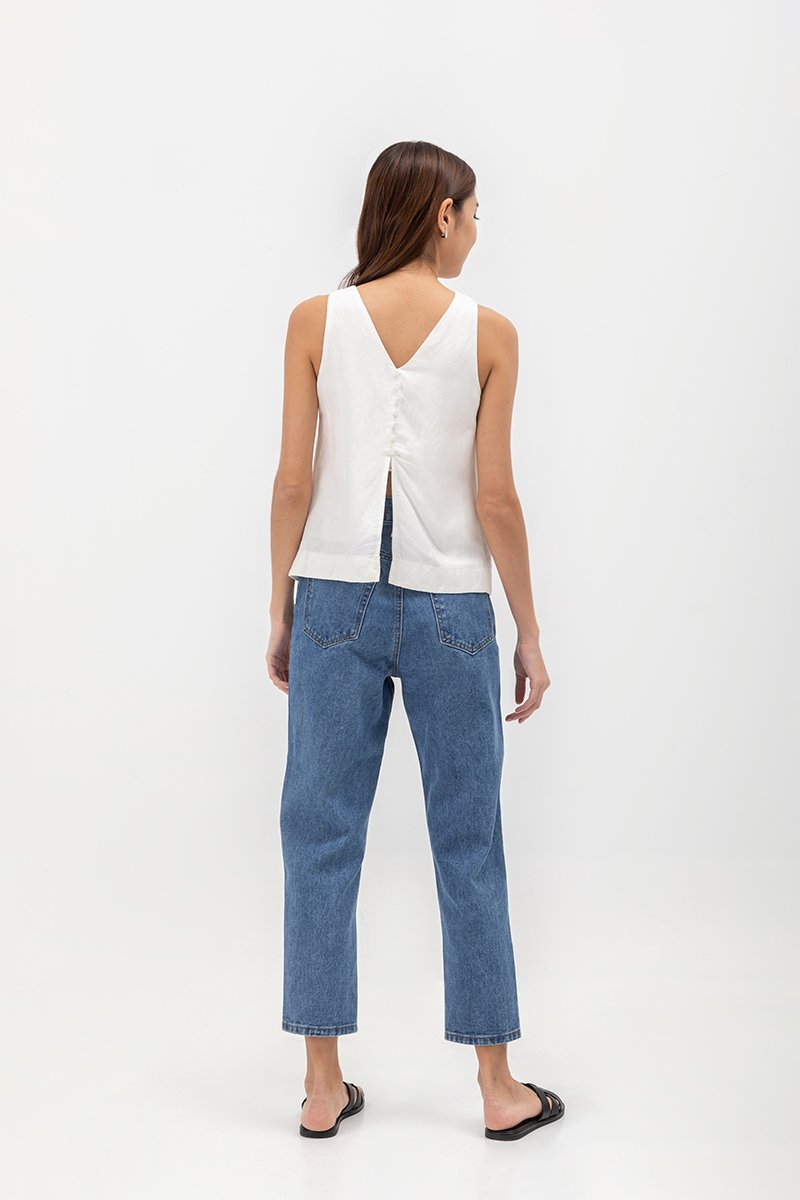 MILLIE BACK SLIT BUTTONDOWN LINEN TOP