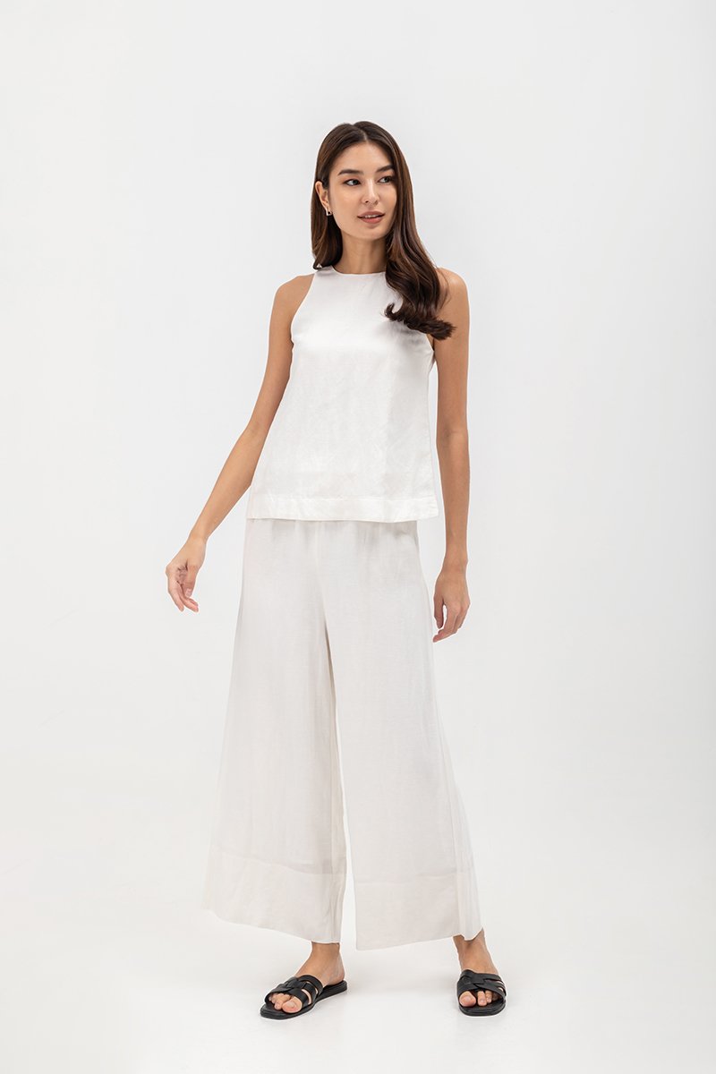 MILLIE BACK SLIT BUTTONDOWN LINEN TOP