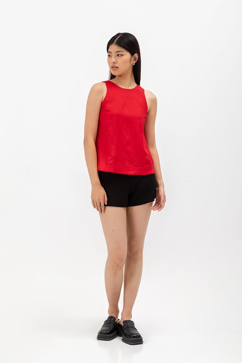 MILLIE BACK SLIT BUTTONDOWN LINEN TOP