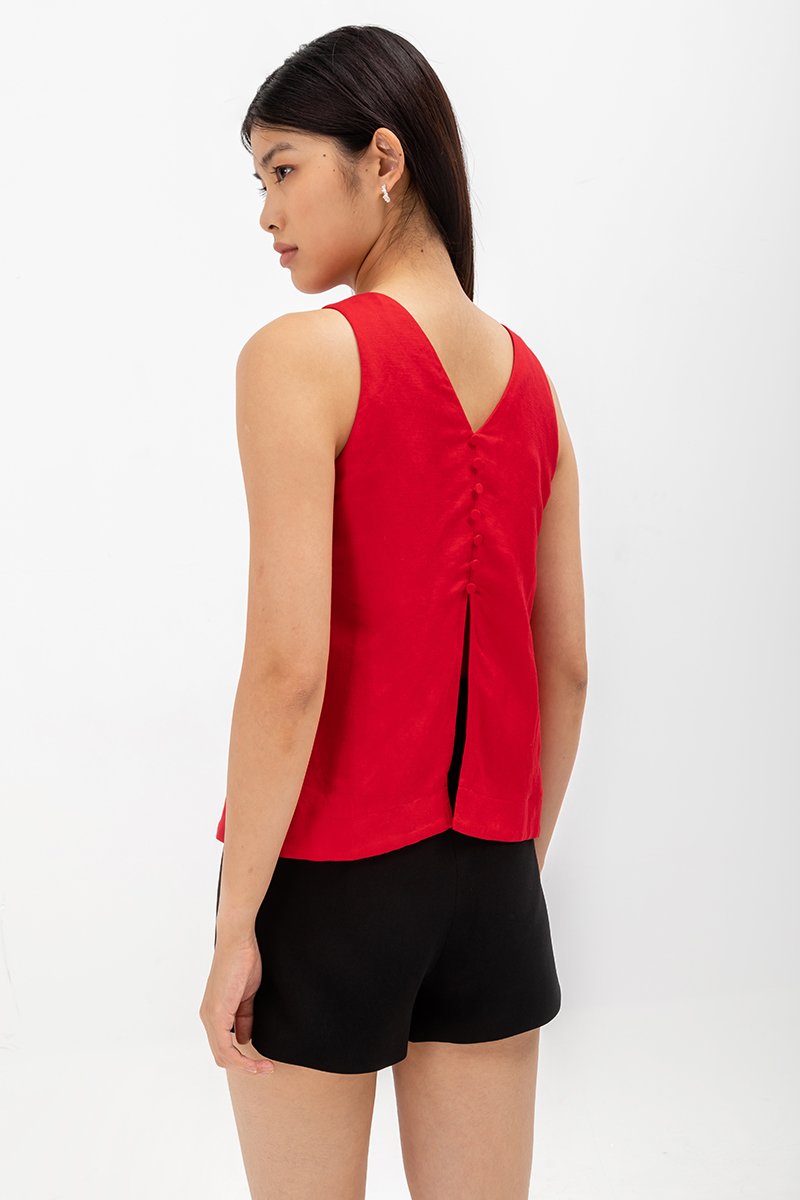 MILLIE BACK SLIT BUTTONDOWN LINEN TOP