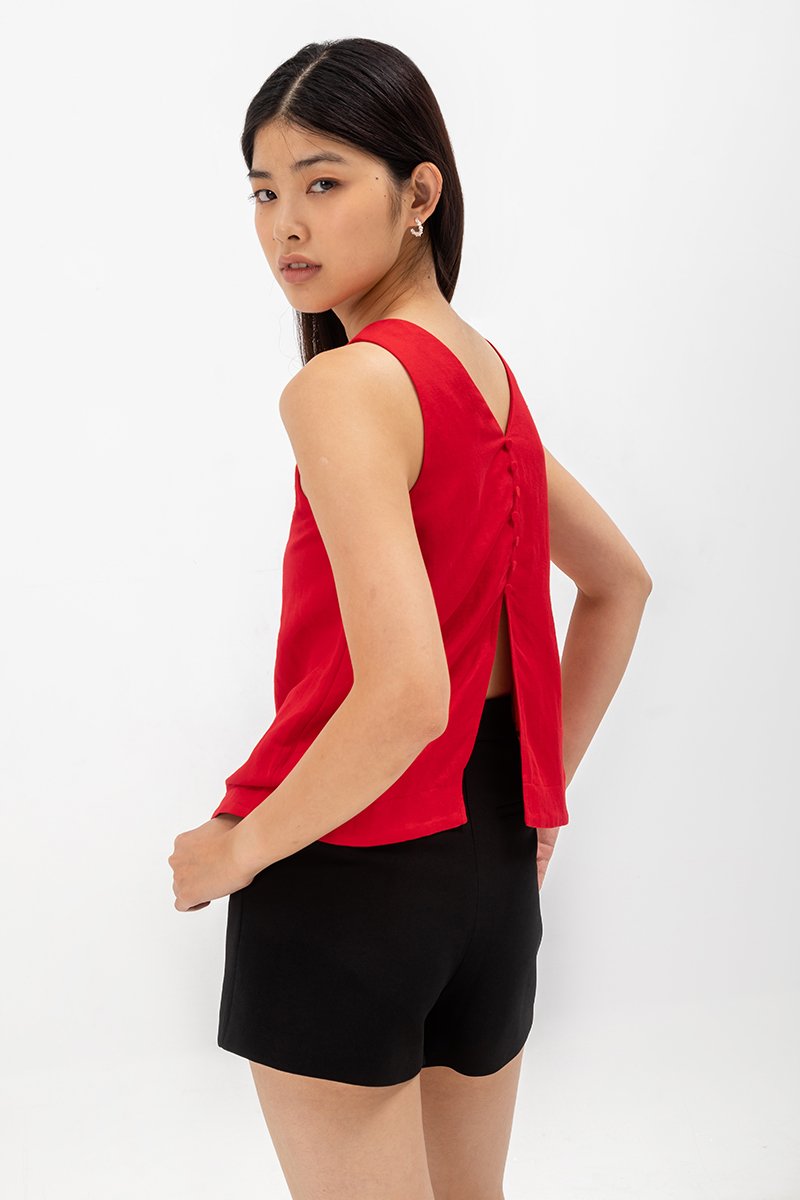 MILLIE BACK SLIT BUTTONDOWN LINEN TOP