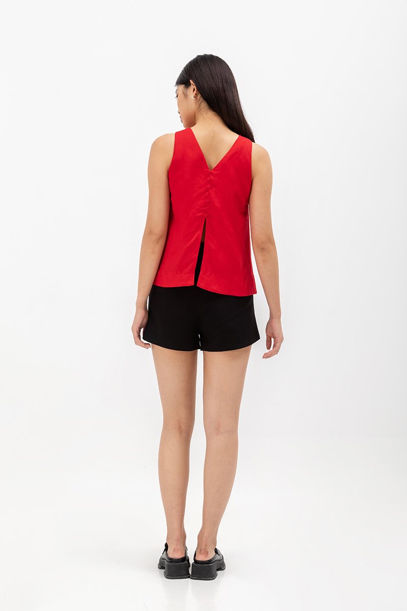 MILLIE BACK SLIT BUTTONDOWN LINEN TOP