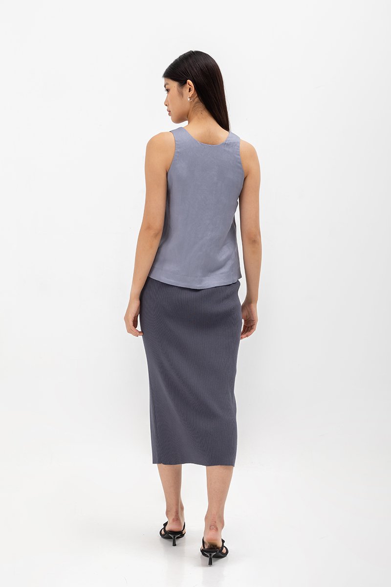 MILLIE BACK SLIT BUTTONDOWN LINEN TOP