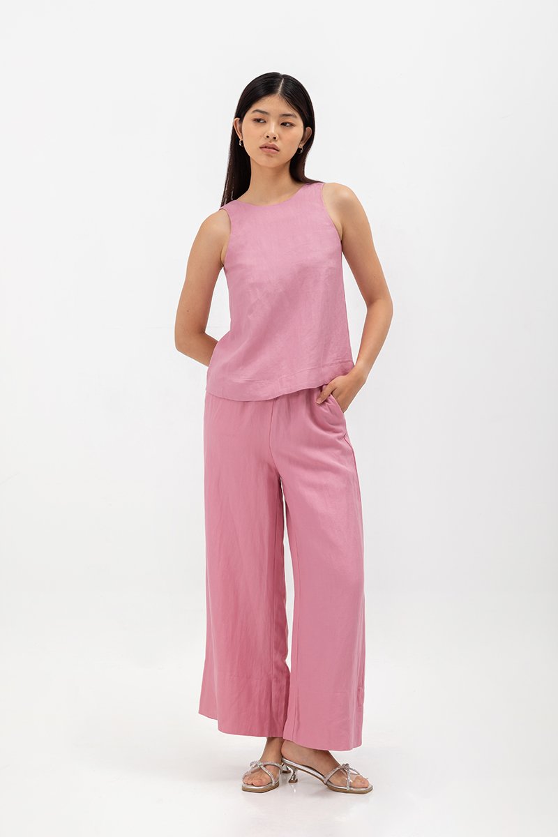 MILLIE BACK SLIT BUTTONDOWN LINEN TOP