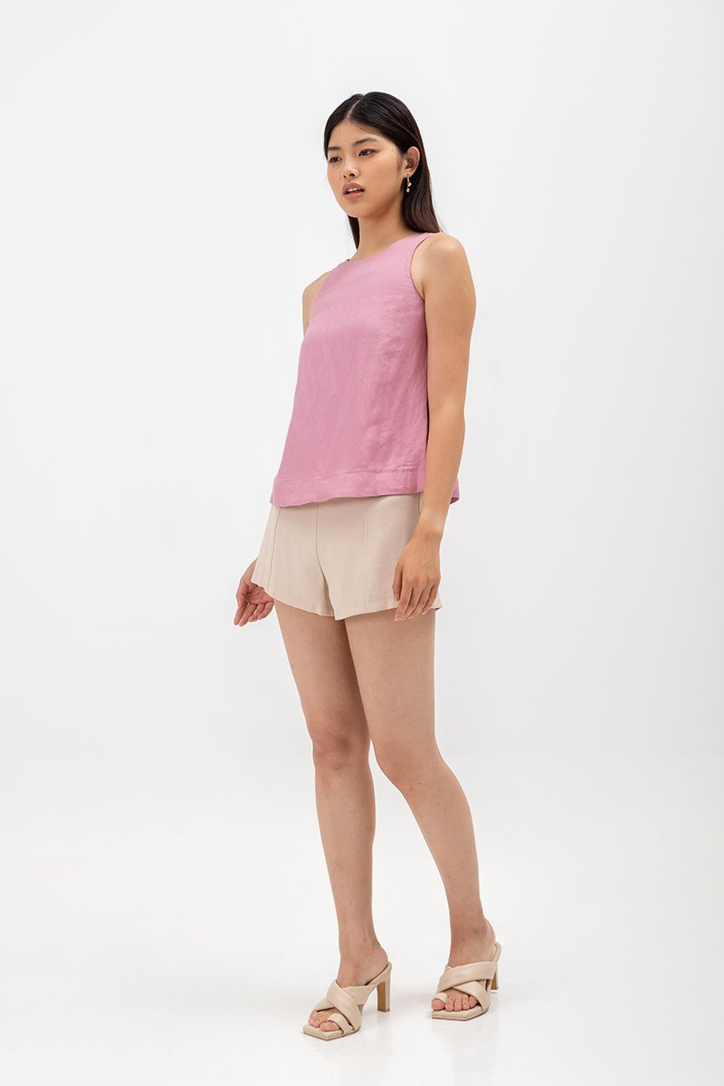 MILLIE BACK SLIT BUTTONDOWN LINEN TOP