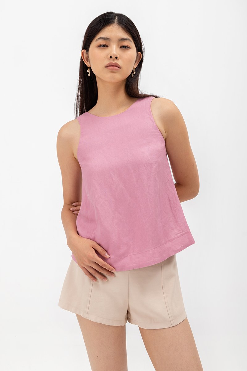 MILLIE BACK SLIT BUTTONDOWN LINEN TOP