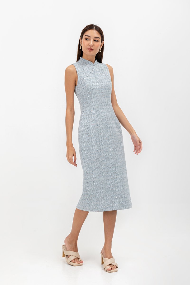 LINORA TWEED SHEATH MIDI CHEONGSAM