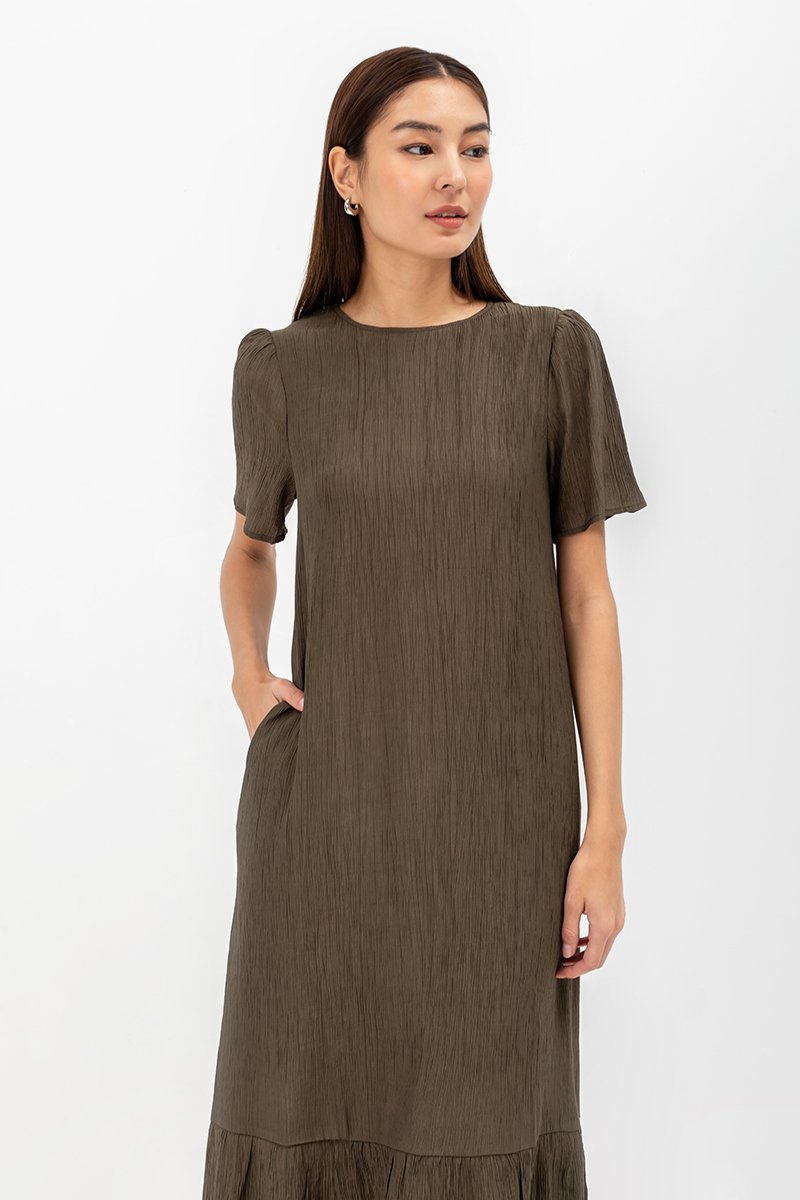 LILOU TEXTURED DRESS W SASH