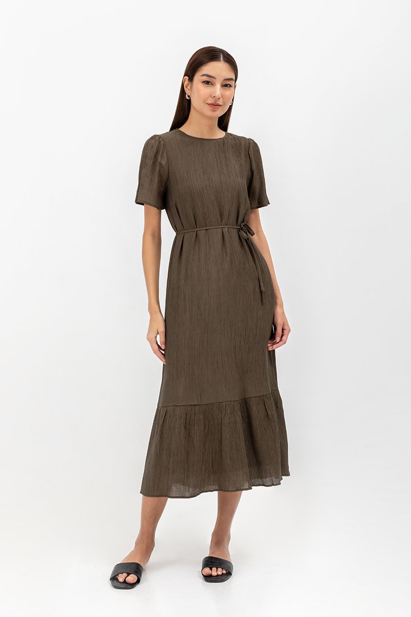 LILOU TEXTURED DRESS W SASH