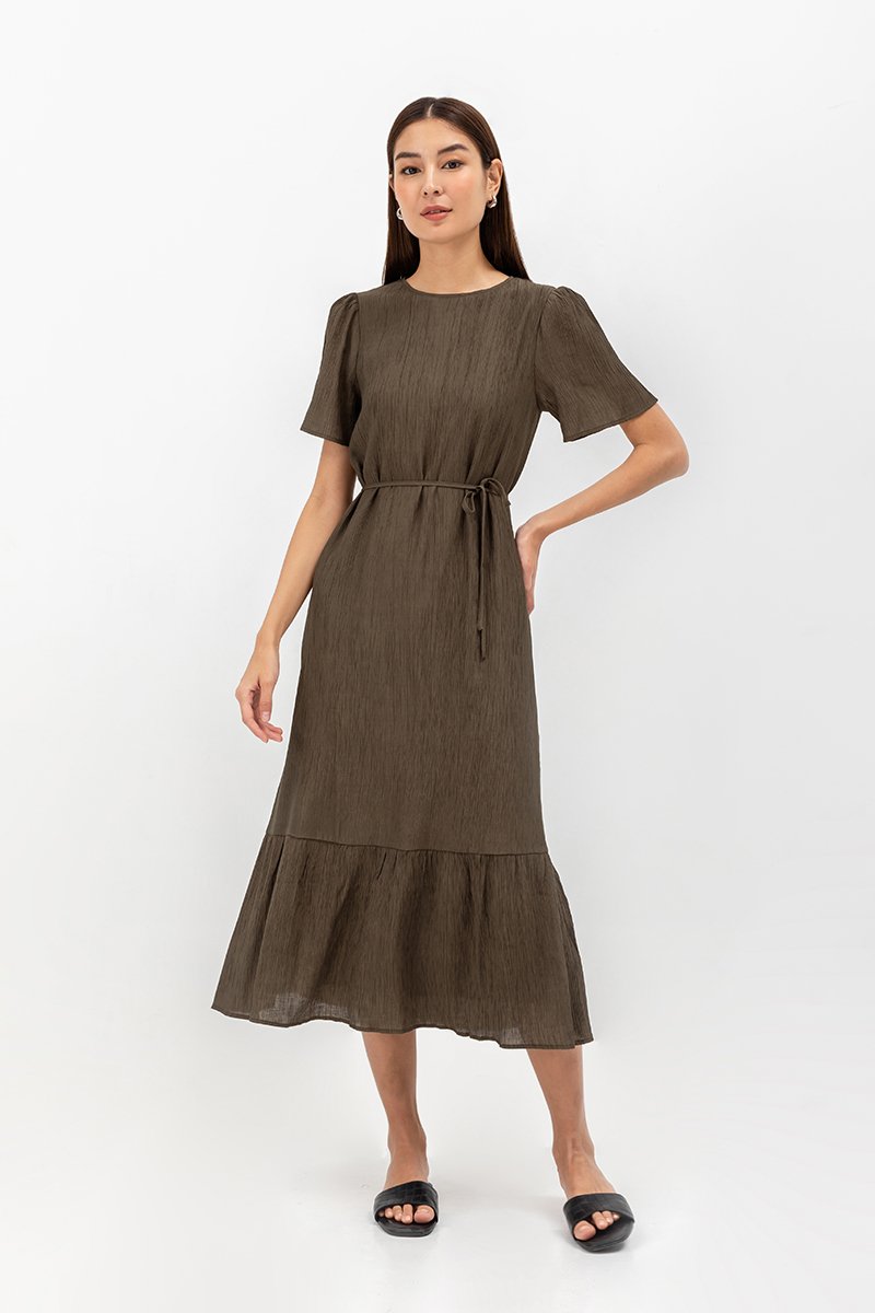 LILOU TEXTURED DRESS W SASH