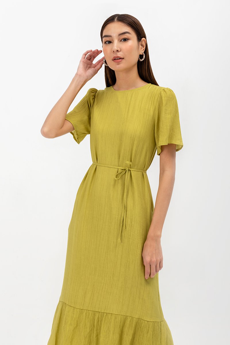 LILOU TEXTURED DRESS W SASH
