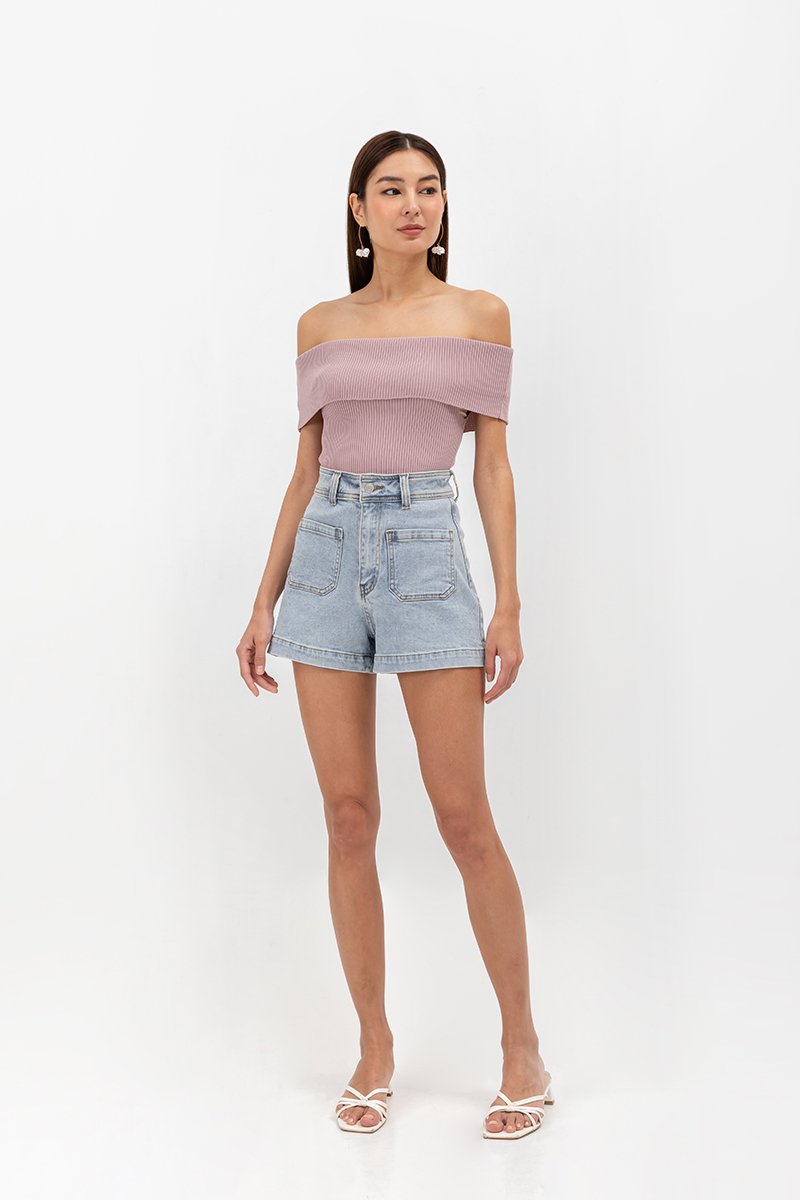 JEAN OFF SHOULDER KNIT TOP