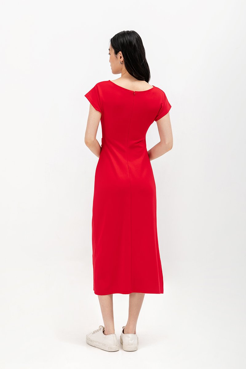 MILAN SIDE PLEATED BOATNECK DRESS