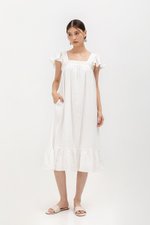KAILEE FLUTTER SLEEVE LACE TRIM MIDI DRESS