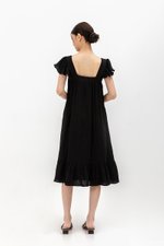 KAILEE FLUTTER SLEEVE LACE TRIM MIDI DRESS