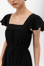 KAILEE FLUTTER SLEEVE LACE TRIM MIDI DRESS