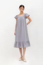 KAILEE FLUTTER SLEEVE LACE TRIM MIDI DRESS