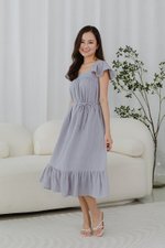 KAILEE FLUTTER SLEEVE LACE TRIM MIDI DRESS