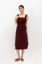 ELINA SQUARENECK ELASTIC WAISTBAND MIDI DRESS