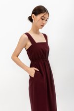 ELINA SQUARENECK ELASTIC WAISTBAND MIDI DRESS