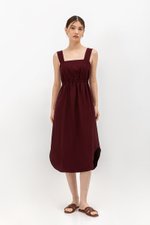 ELINA SQUARENECK ELASTIC WAISTBAND MIDI DRESS