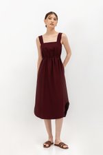 ELINA SQUARENECK ELASTIC WAISTBAND MIDI DRESS